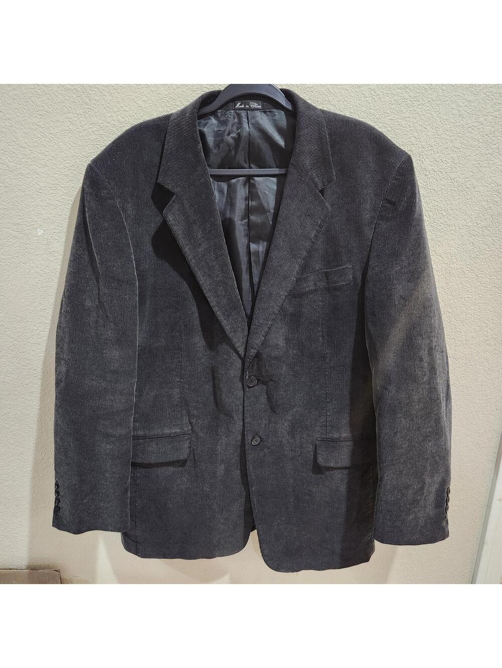 Alan Flusser Corduroy Sport Coat Men Sz 44L Gray/Black Lined 2-Button Blazer